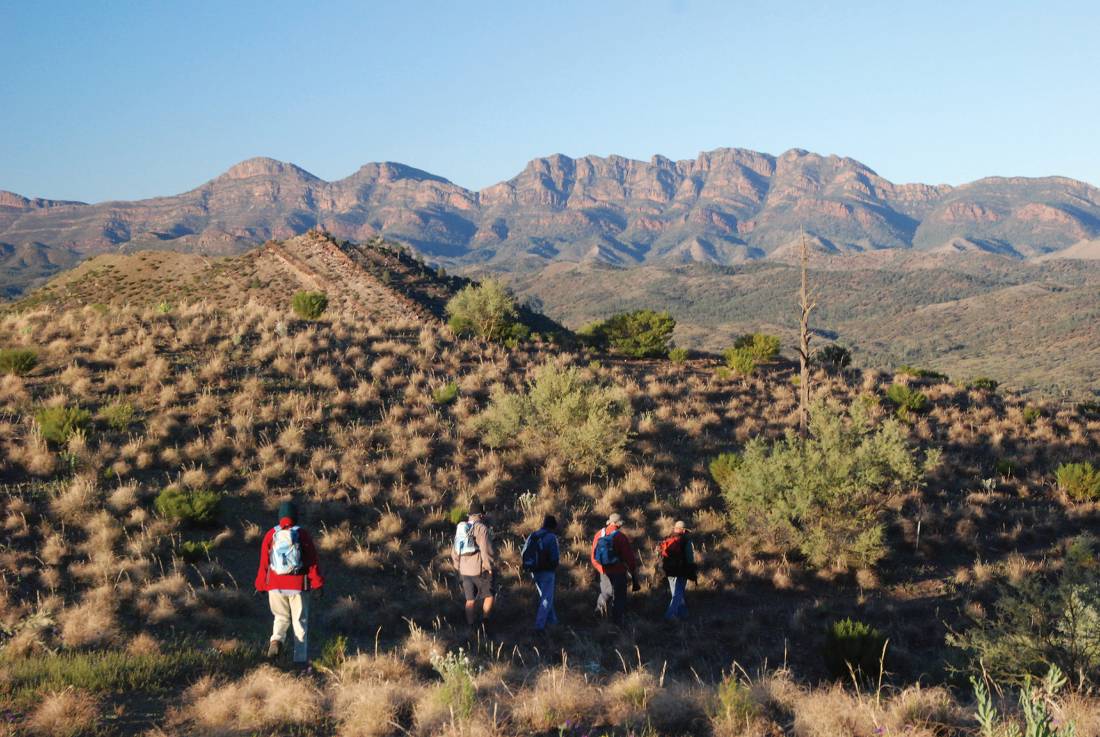 The Heysen Trail traverses the Bunyeroo Valley with Wilpena Pound in the background | <i>Chris Buykx</i>